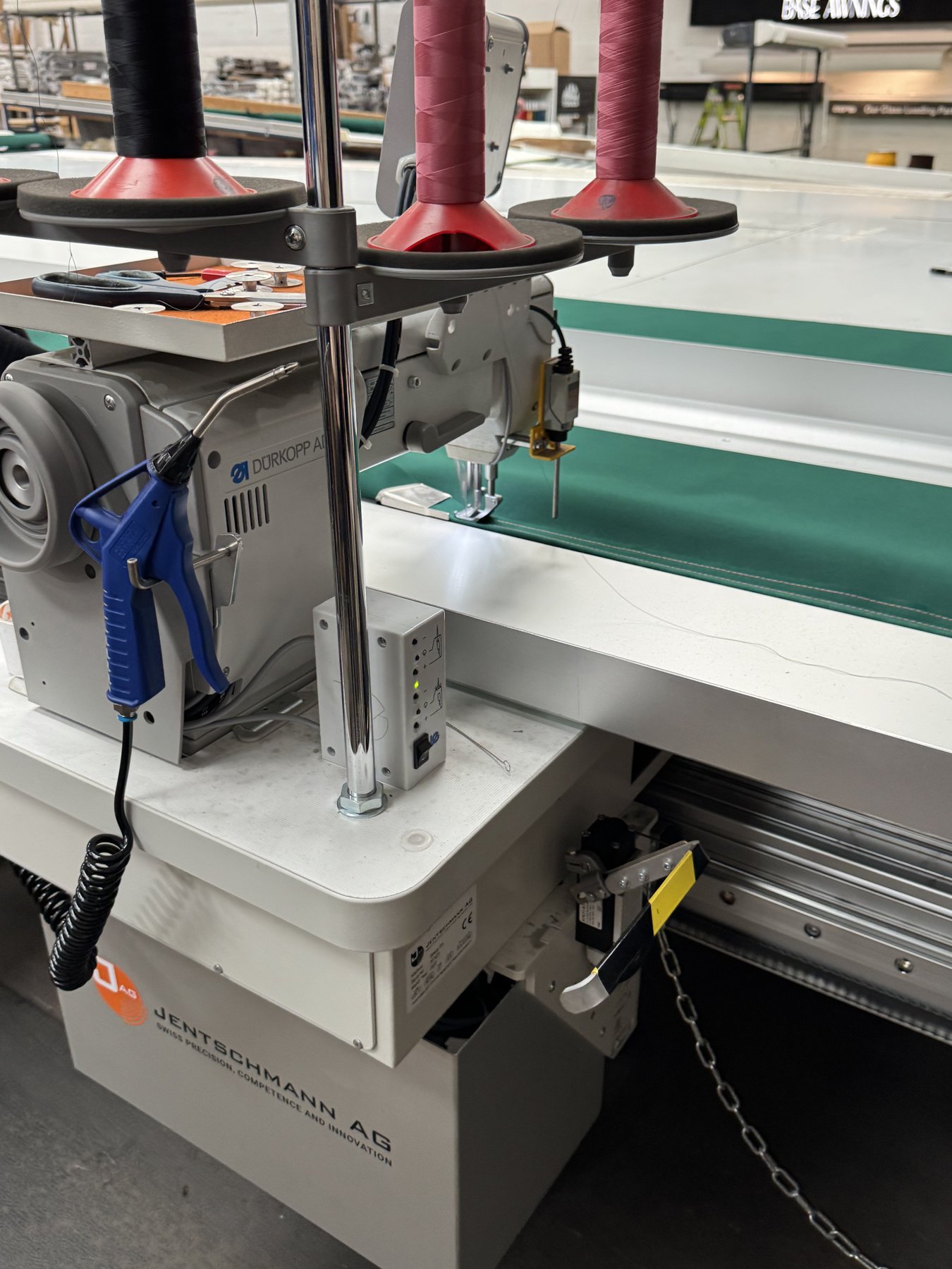 Industrial Dürkopp sewing machine stitching awning fabric